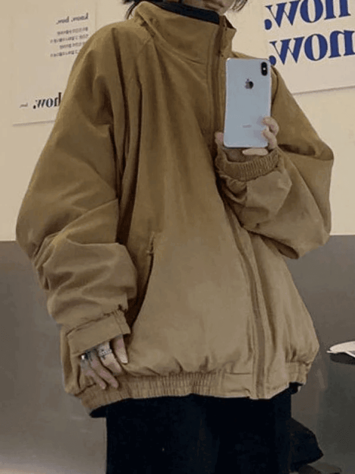 Solid Color Vintage Zip-Up Jacket - AnotherChill