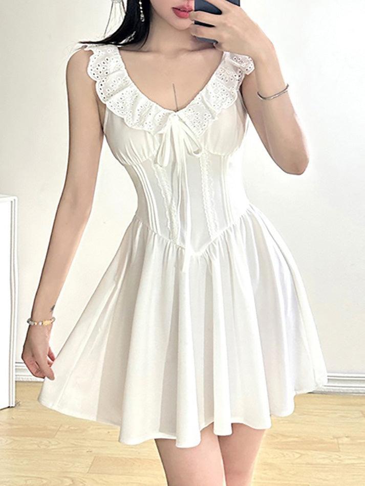 Solid Lace Trim Corset Short Dress AnotherChill Solid Lace Trim Corset Short Dress AnotherChill