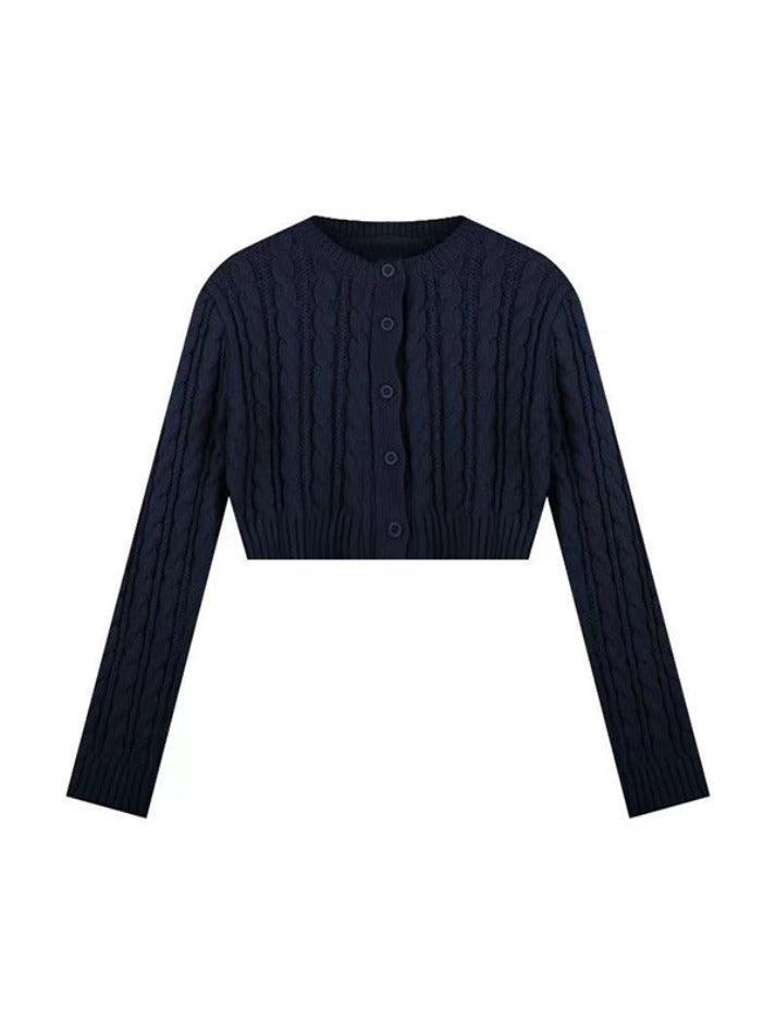 Solid Short Cable Knit Cardigan - AnotherChill