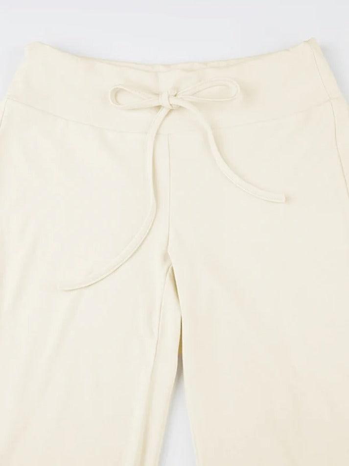 Solid Turned Waist Tie Up Flare Leg Pants - AnotherChill