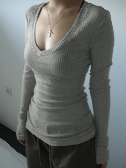 Solid V neck Top with Self Tie Sleeves