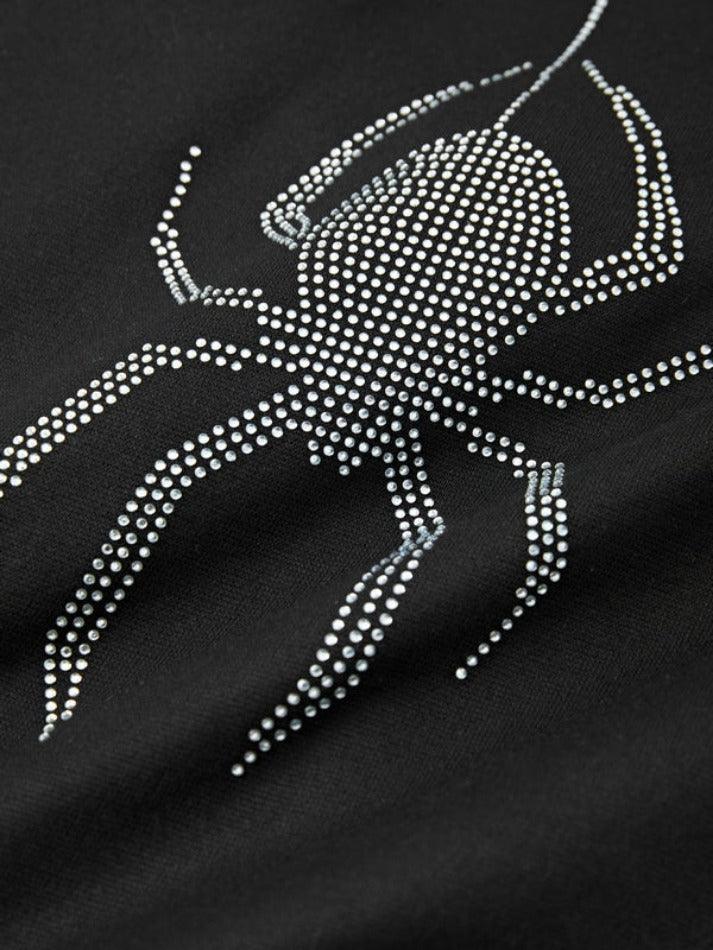 Spider Rhinestone Print Oversized Hoodie - AnotherChill