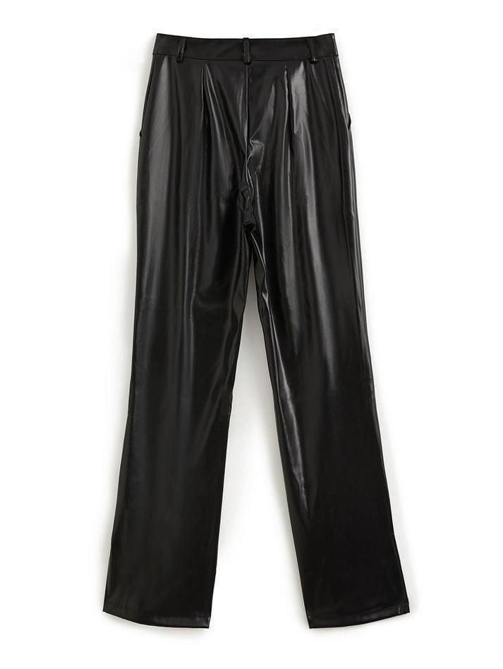 Split Flare Leg Pu Leather Pants - AnotherChill