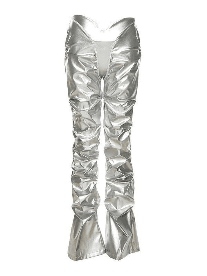 Stacked Low Waist Pu Leather Pants - AnotherChill