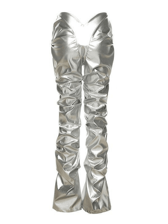 Stacked Low Waist Pu Leather Pants - AnotherChill
