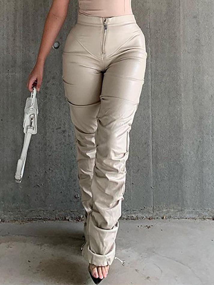Stacked Pu Leather Pants - AnotherChill