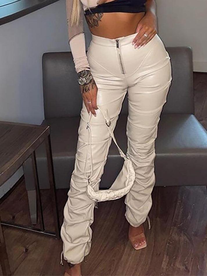 Stacked Pu Leather Pants - AnotherChill