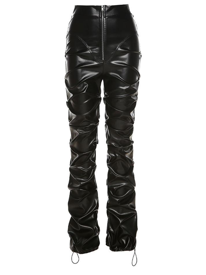 2024 Stacked Pu Leather Pants Black S in Pants Online Store