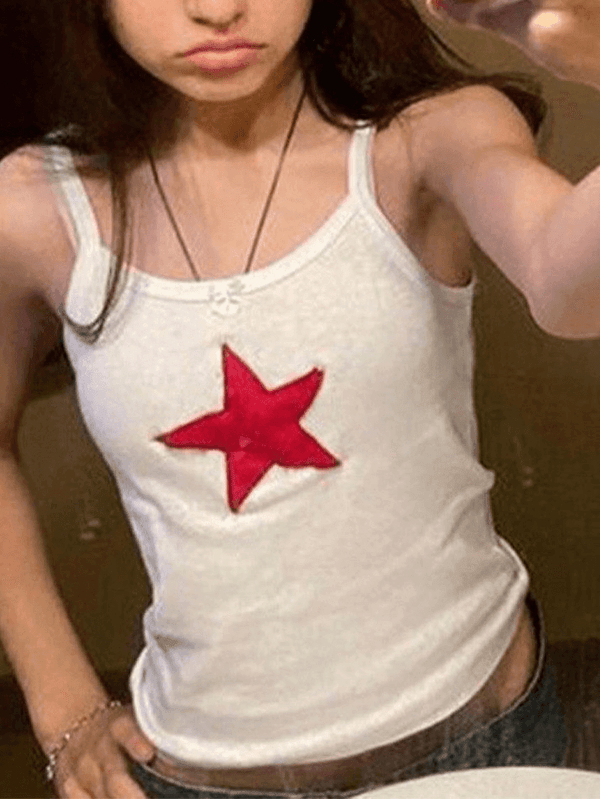 Star Embroidered White Cami Top - AnotherChill