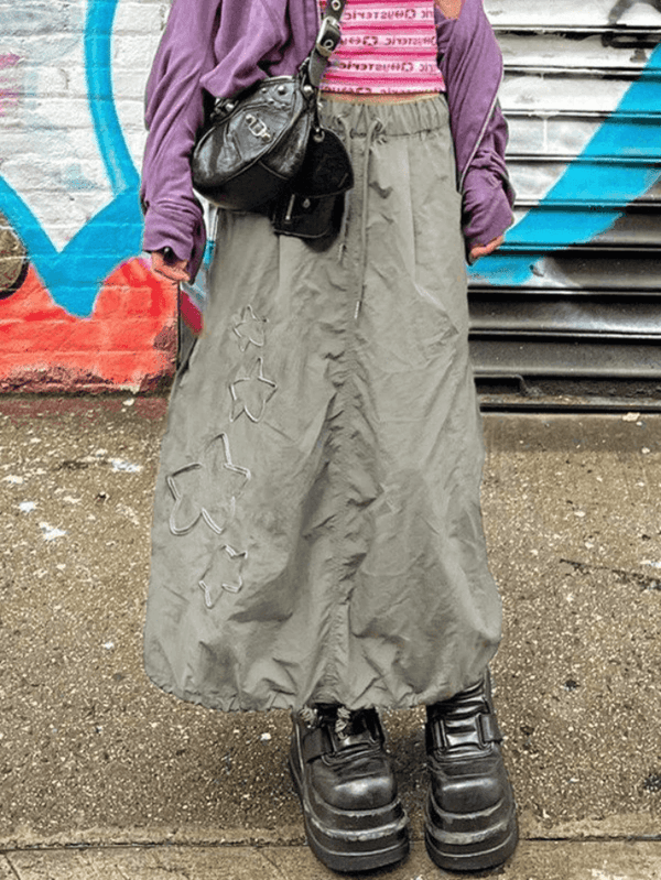 Star Embroidered Y2K Long Cargo Skirt - AnotherChill