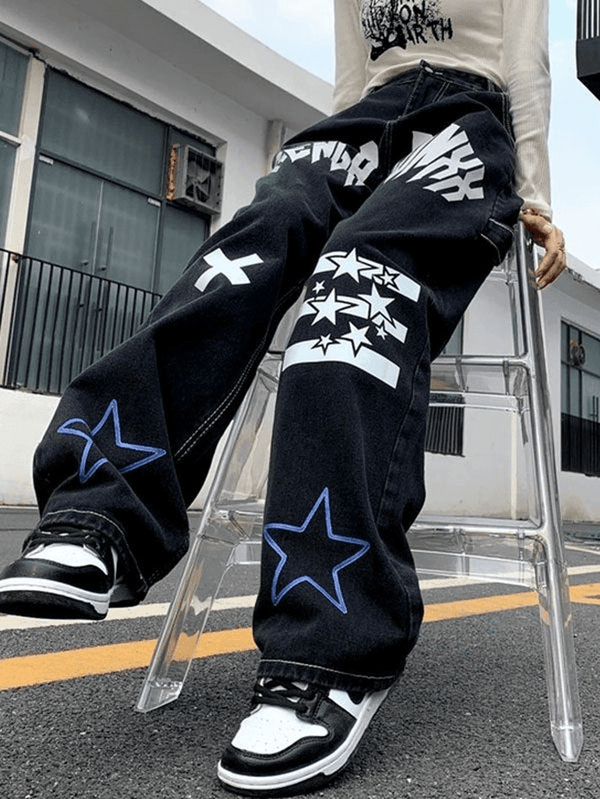 Star Letter Graphic Cargo Jeans - AnotherChill