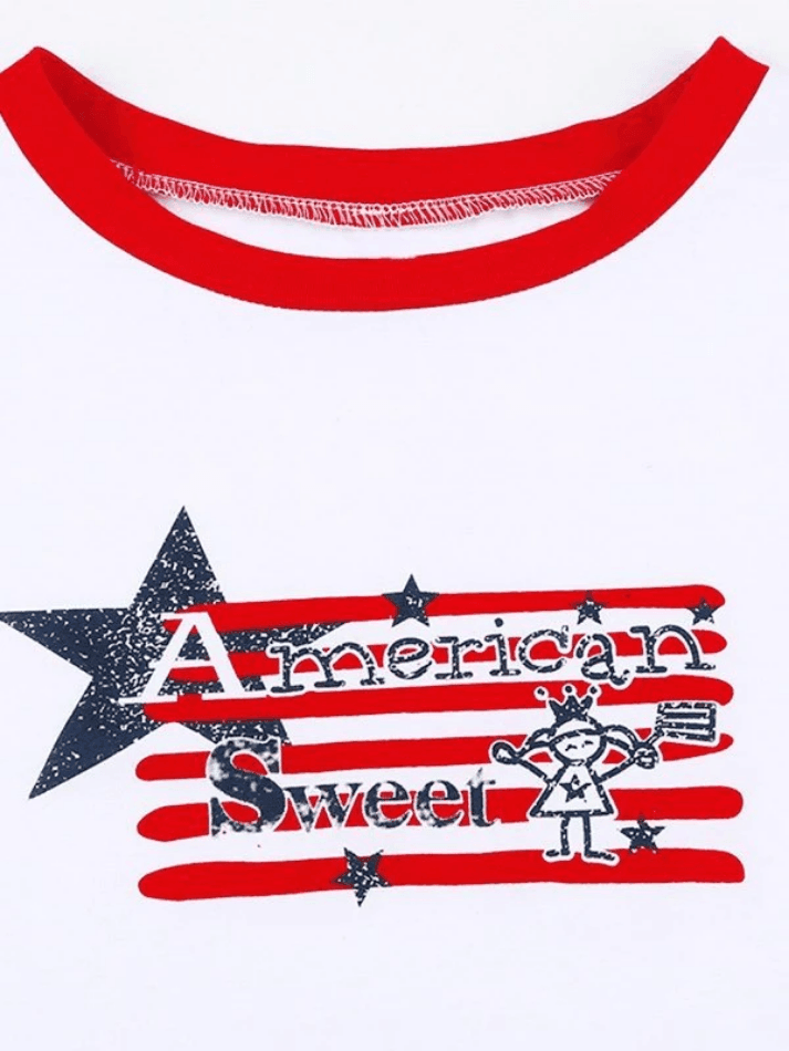 Star Stripe Printed Ringer Crop Top - AnotherChill