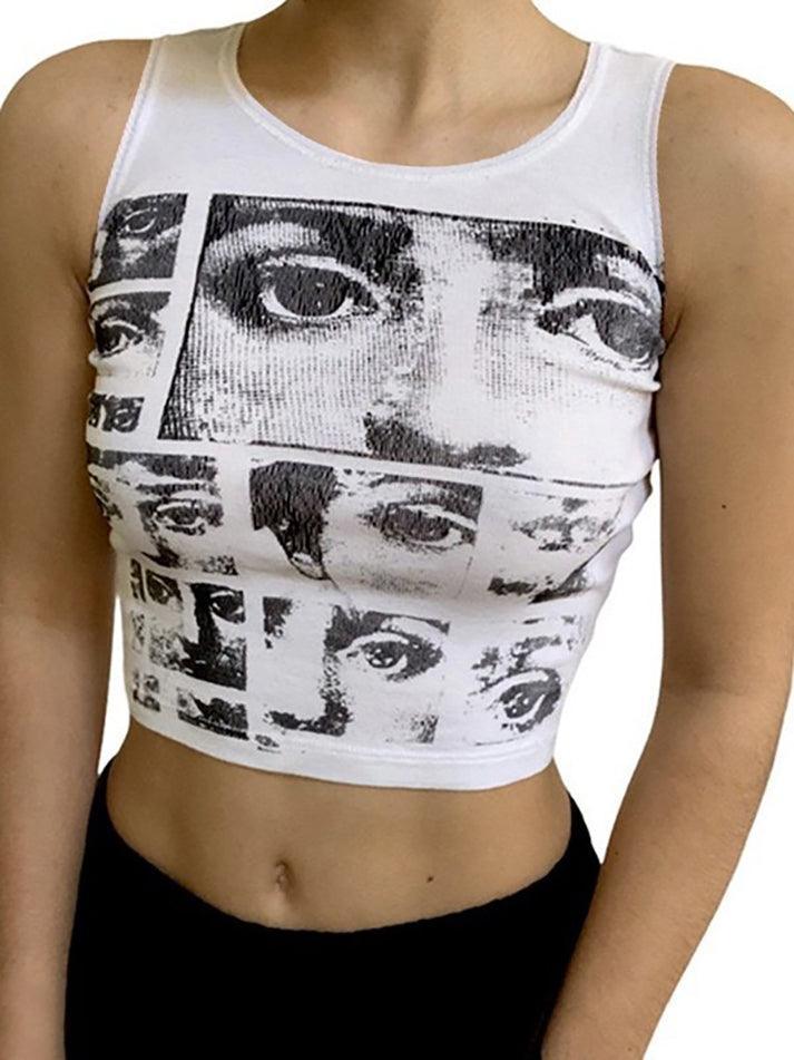 Staring Eye Graphic Crop Tank Top - AnotherChill