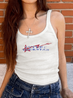 Stars Printed Letter Slim Tank Top - AnotherChill