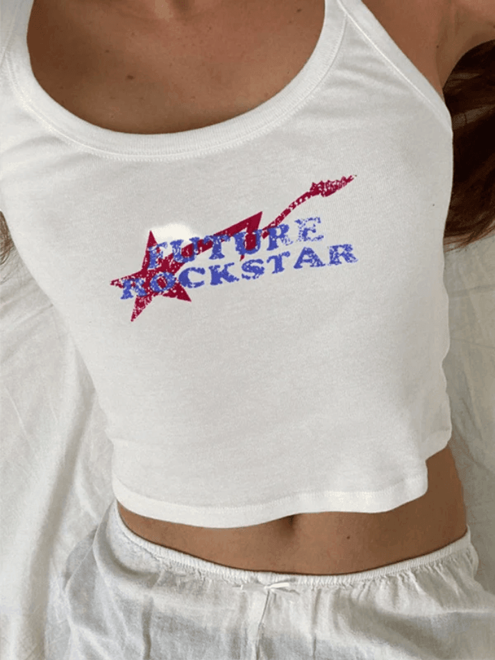 Stars Printed Letter Slim Tank Top - AnotherChill