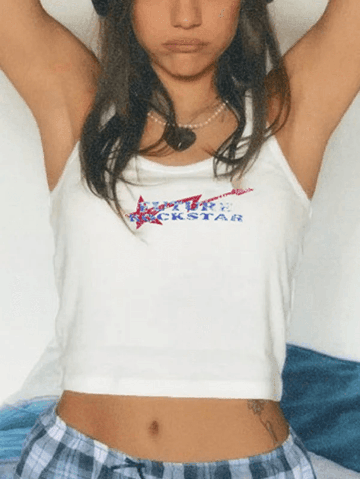 Stars Printed Letter Slim Tank Top - AnotherChill