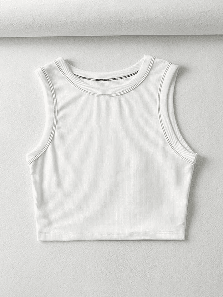 Stitched Detail Ribbed Crop Tank Top - AnotherChill