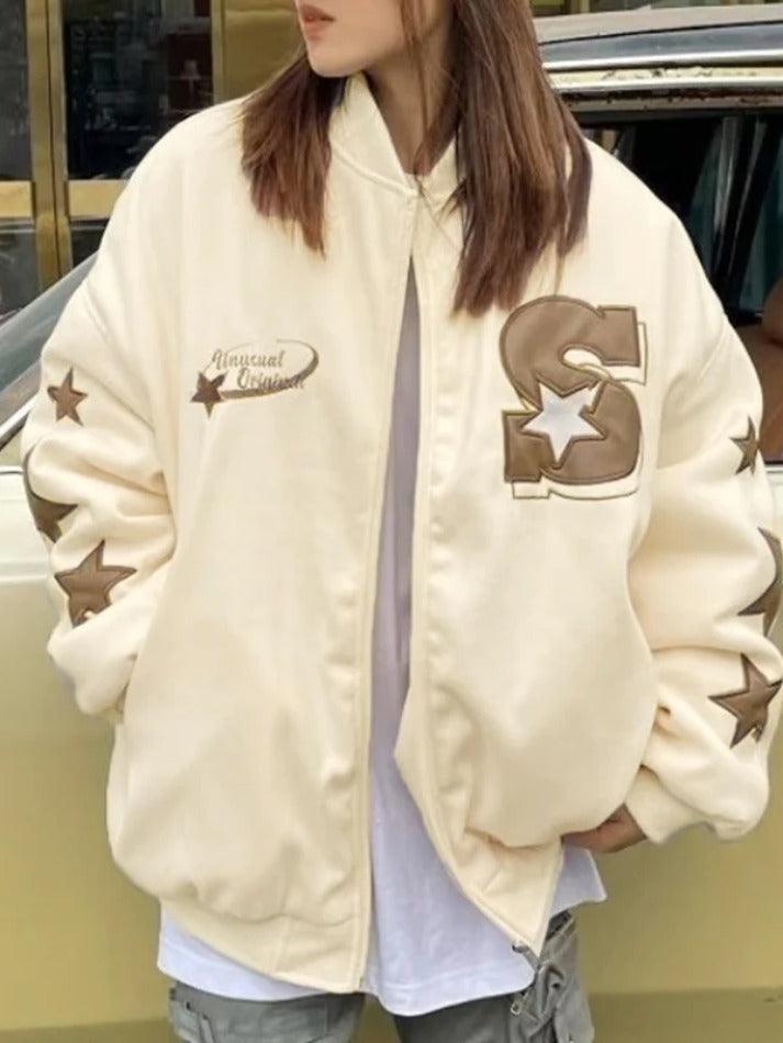Street Embroidery Print Loose Baseball Jacket - AnotherChill