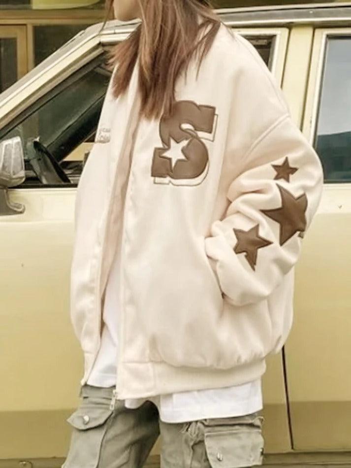 Street Embroidery Print Loose Baseball Jacket - AnotherChill