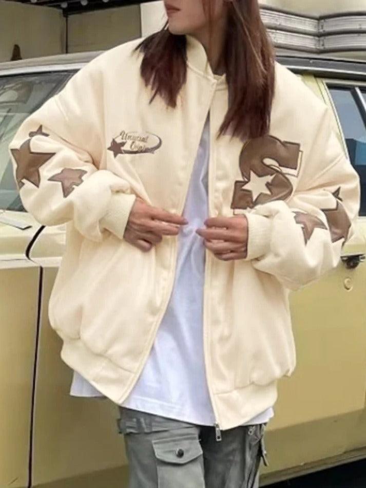 Street Embroidery Print Loose Baseball Jacket - AnotherChill