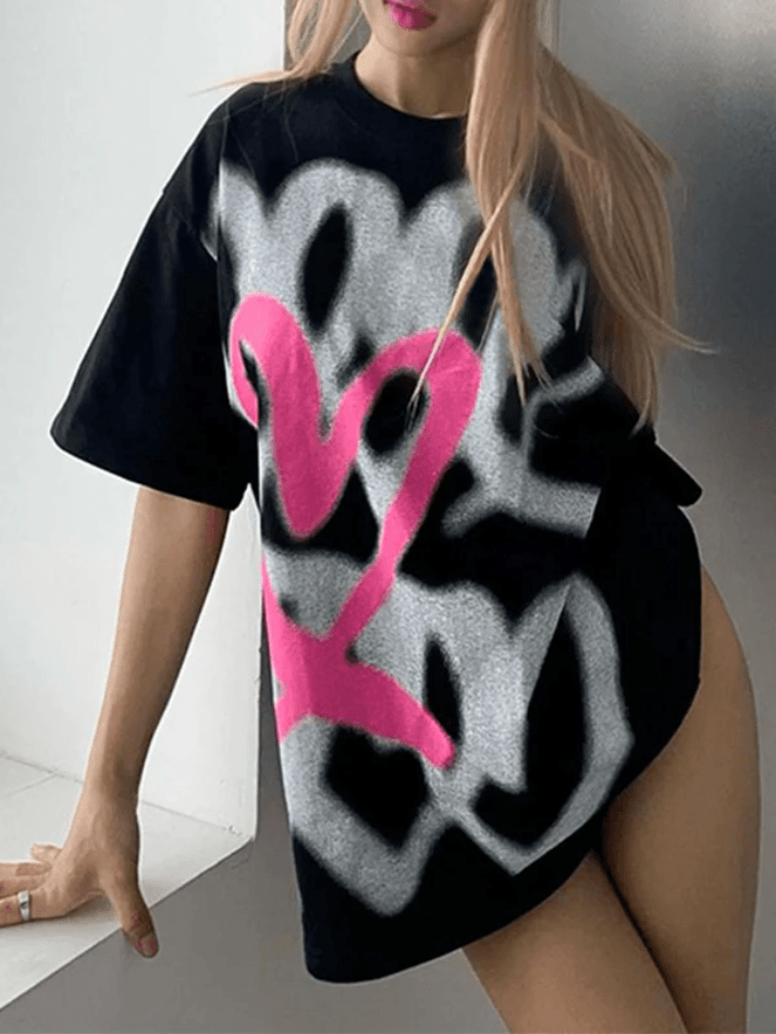 Street Letter Print Oversized Short Sleeves Tee - AnotherChill