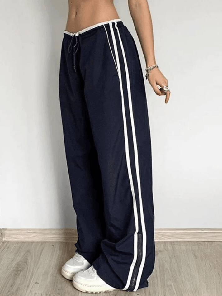 Street Ribbon Contrast Color Wide Leg Pants - AnotherChill