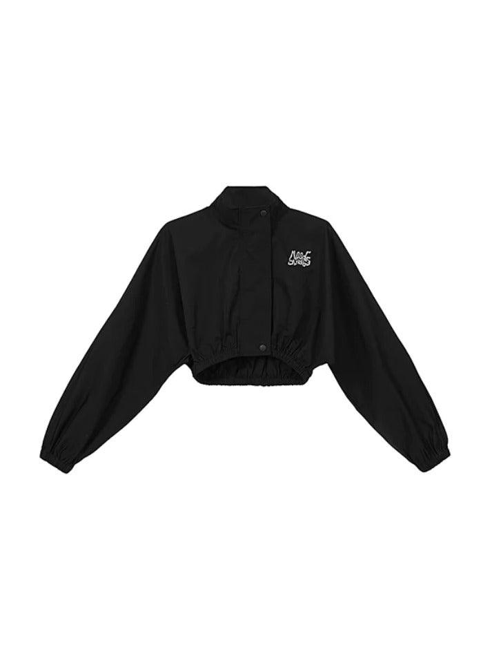 Stretchy Hem Zip Up Lapel Neck Short Jacket - AnotherChill