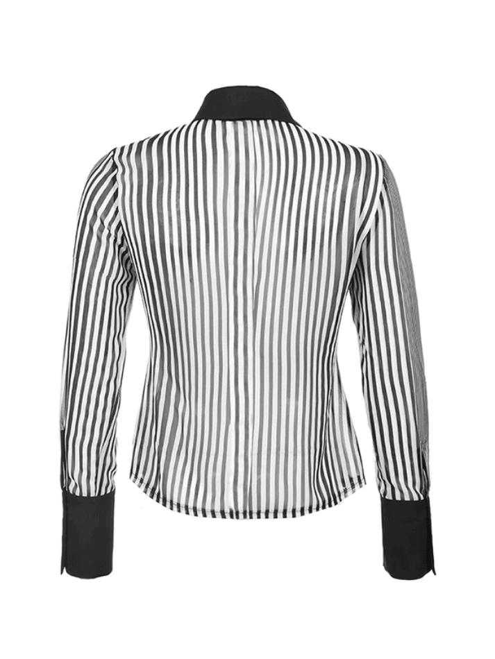 Stripe Stitching Long Sleeve Blouse - AnotherChill