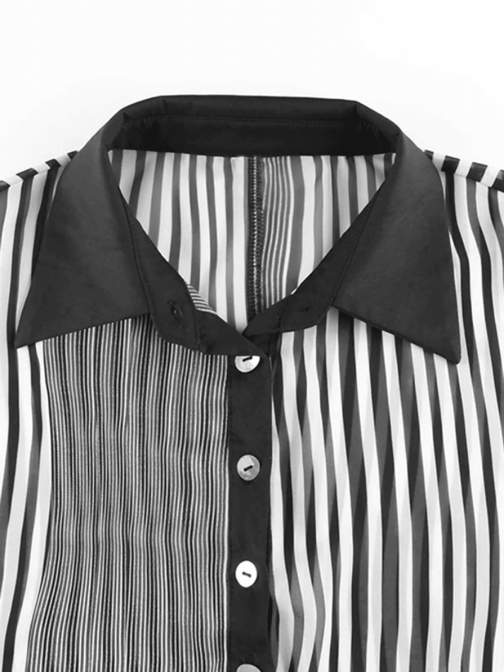 Stripe Stitching Long Sleeve Blouse - AnotherChill