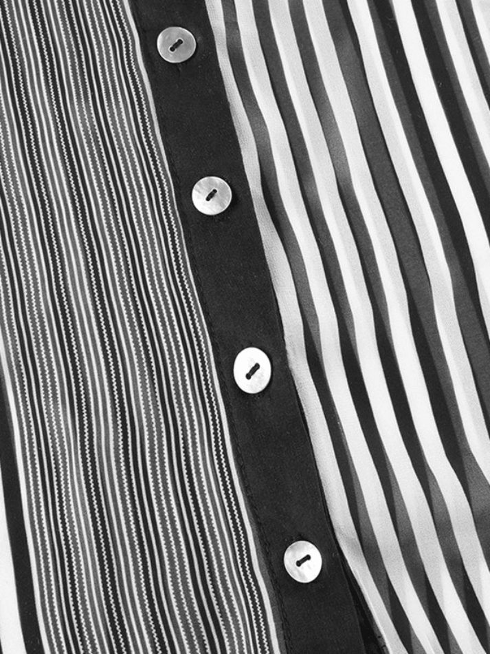 Stripe Stitching Long Sleeve Blouse - AnotherChill
