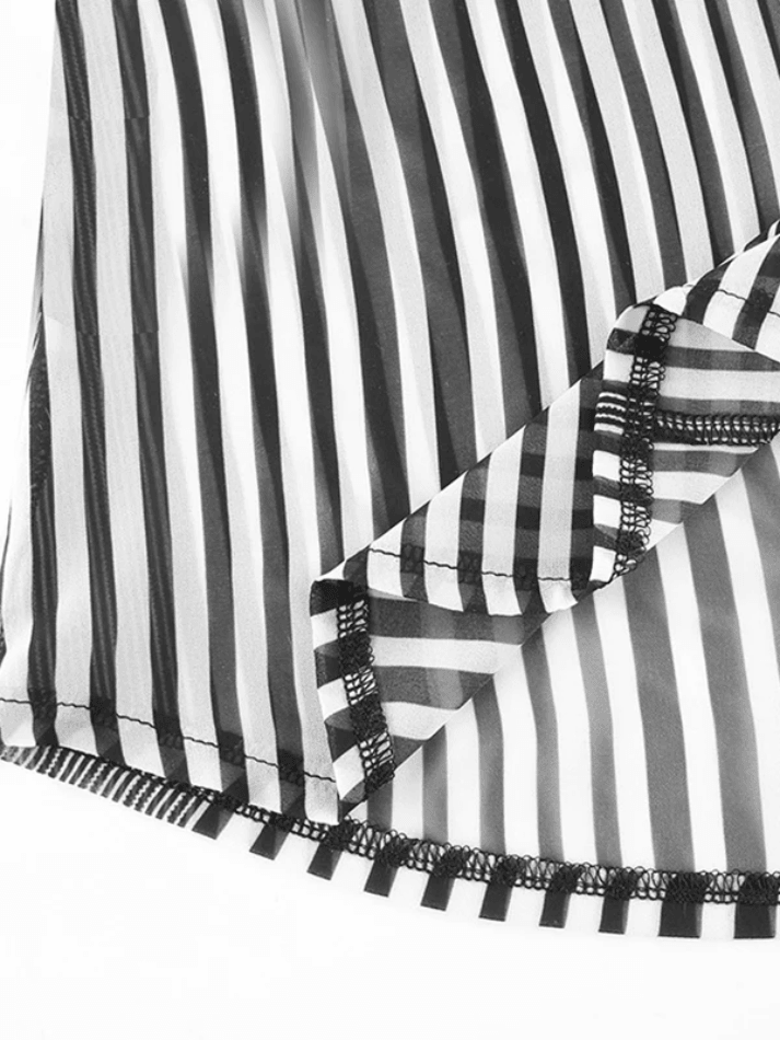 Stripe Stitching Long Sleeve Blouse - AnotherChill