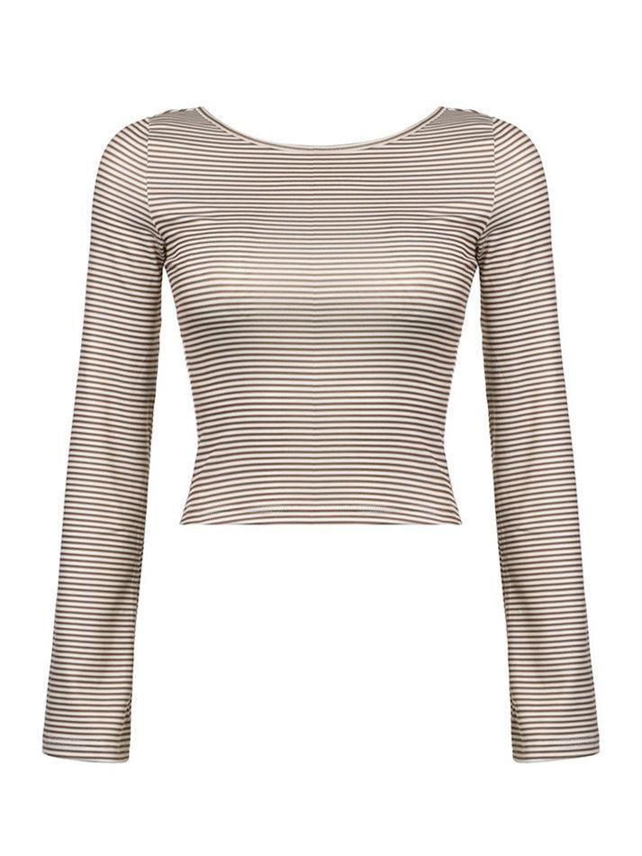 Striped Backless Long Sleeve Top - AnotherChill
