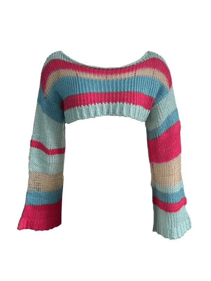 Striped Long Sleeve Bolero Sweater Top - AnotherChill