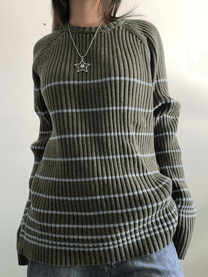Striped Ribbed Pullover Knit Sweater - AnotherChill