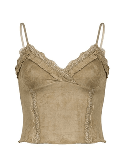 Suede Lace Panel Crop Cami Top - AnotherChill