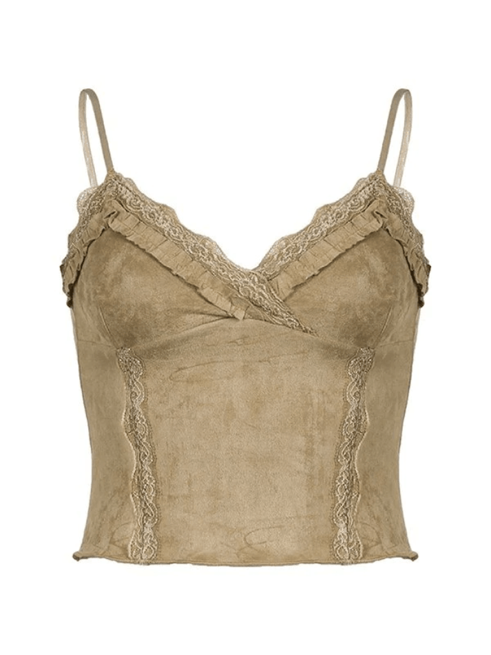 Suede Lace Panel Crop Cami Top - AnotherChill