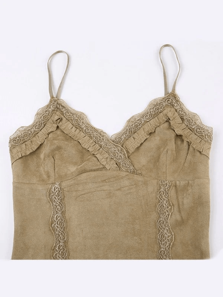 Suede Lace Panel Crop Cami Top - AnotherChill