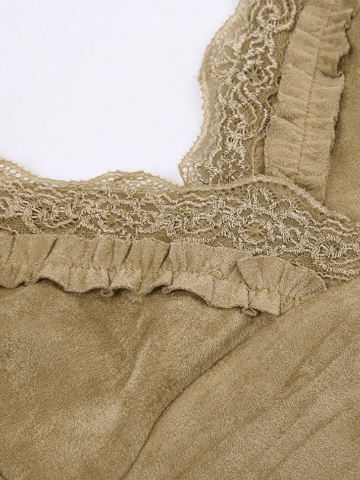 Suede Lace Panel Crop Cami Top - AnotherChill