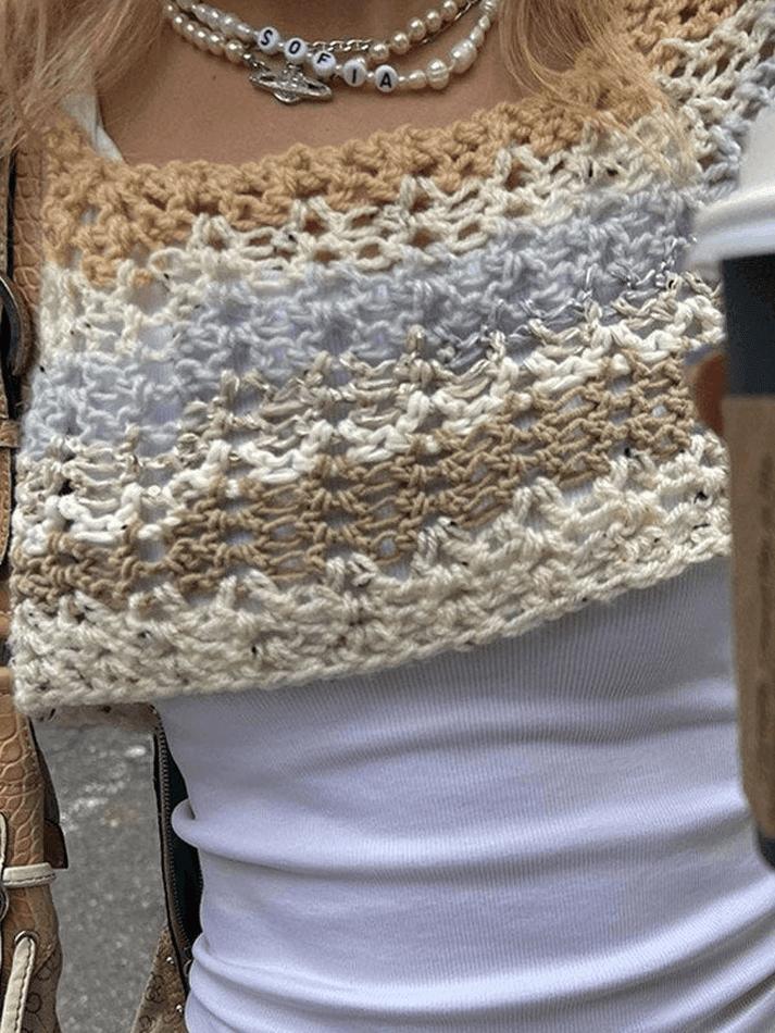 Open Side Striped Crochet Knit Crop Top - Ready to Wear