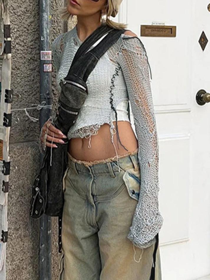 Tattered Irregular Design Crop Crochet Top - AnotherChill
