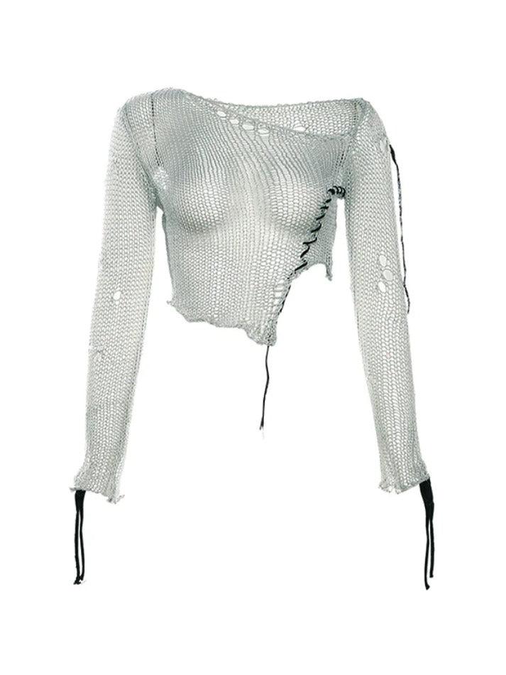 Tattered Irregular Design Crop Crochet Top - AnotherChill