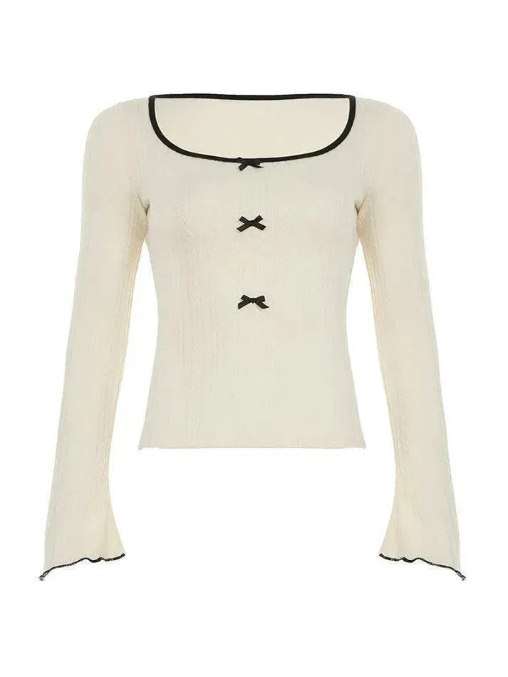 Textured Bow Bell Sleeve Top - AnotherChill