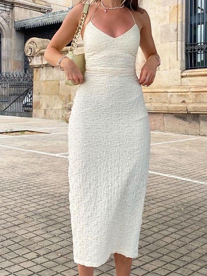 Textured Split Halter Maxi Dress – AnotherChill