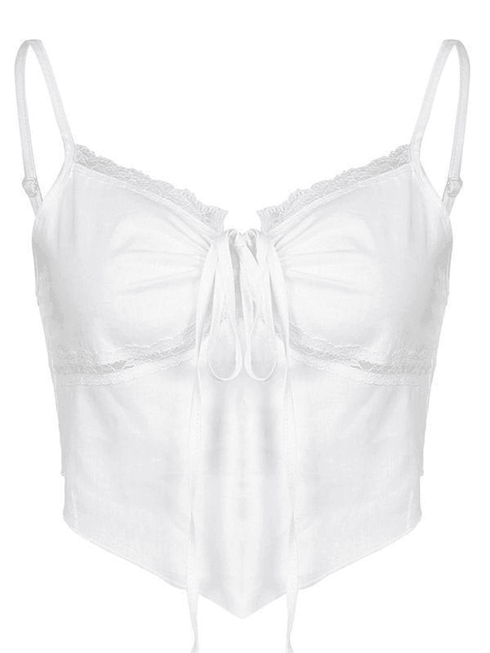 Tie Back Lace Trim Crop Cami Top - AnotherChill