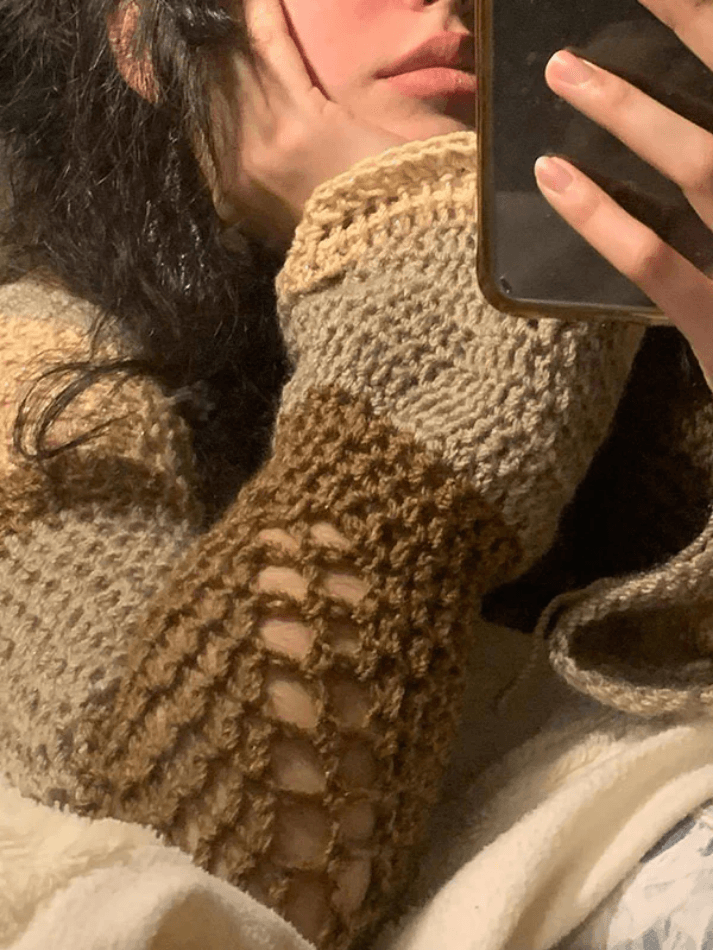 Tie Back Striped Crochet Crop Knit Top - AnotherChill