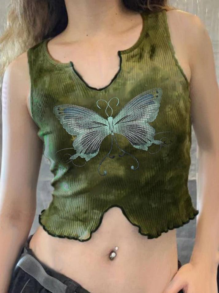 Tie Dye Butterfly Print Fungus Slit Tank Top - AnotherChill