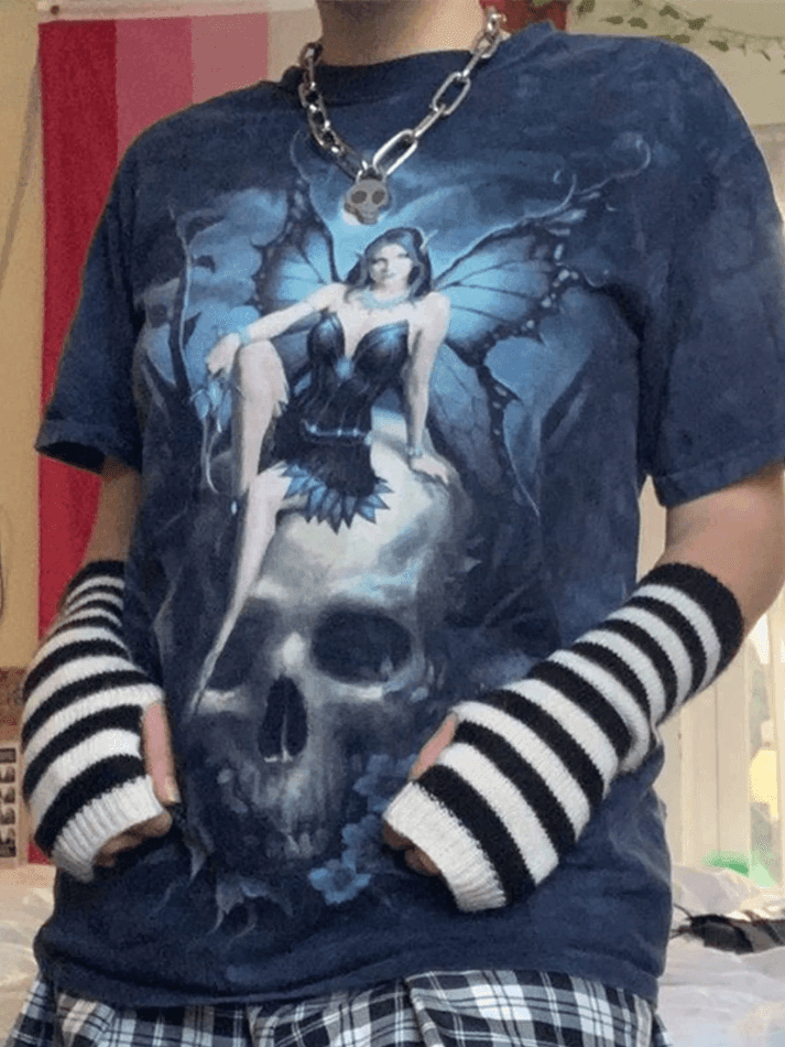 Tie Dye Grunge Fairy Print Oversized Tee - AnotherChill