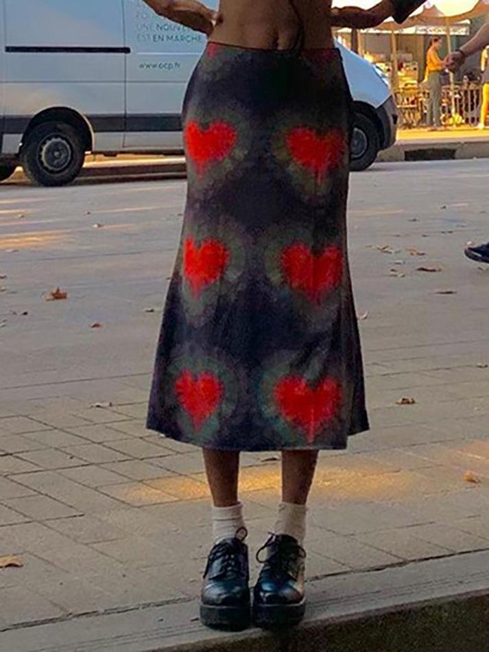 Tie-Dye Heart Wrap Midi Skirt - AnotherChill