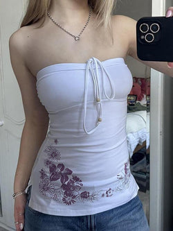 Tie Floral Print Slit Tube Top - AnotherChill