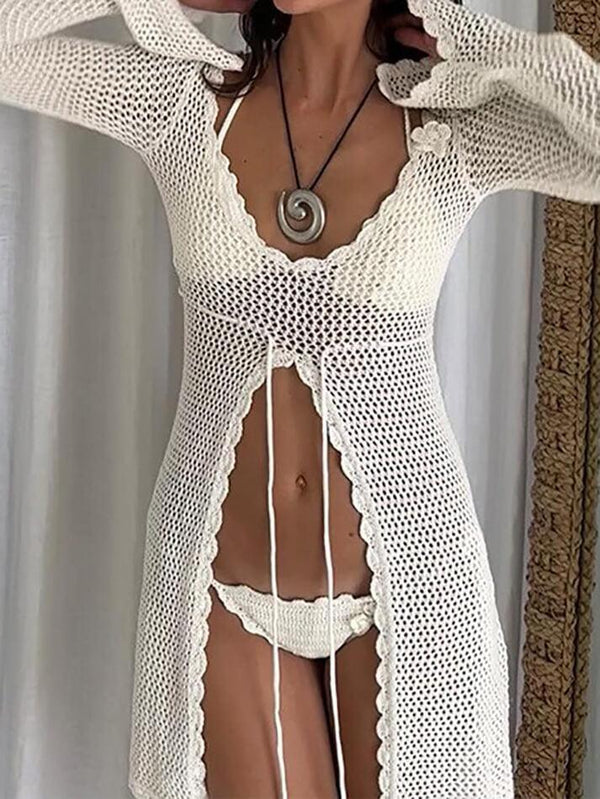 Tie Front Hollow Out Cover Up Top - AnotherChill